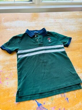 Polo by Ralph Lauren Boys Green Short-Sleeve Polo with White Stripes size 6
